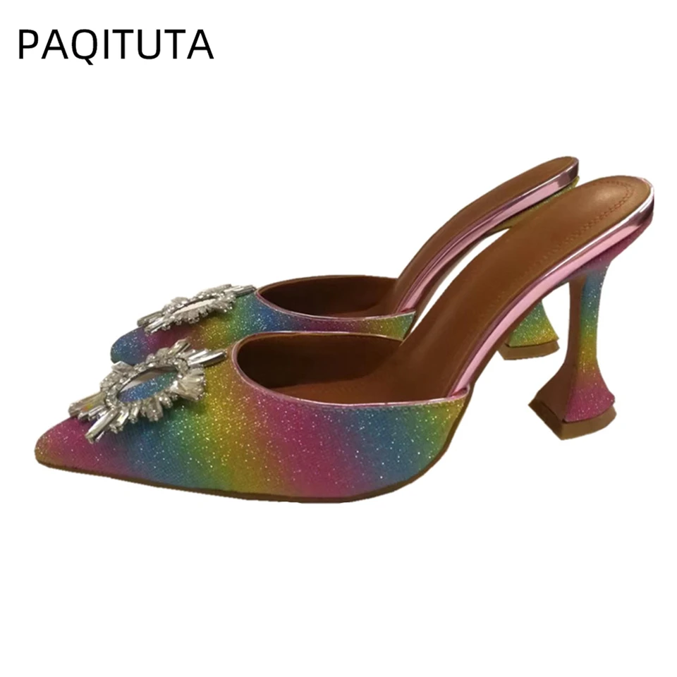 Colorful Bling Sequins Peep Toe Sandals Women High Goblet Heel Slingbacks Crystal Rhinestone Sunflower Mules Summer
Colorful Bling Sequins Peep Toe Sandals Women High Goblet Heel Slingbacks Crystal Rhinestone Sunflower Mules Summer