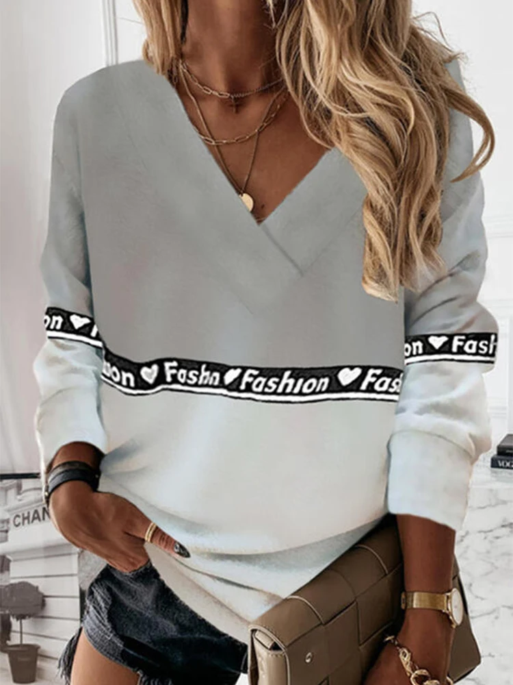 New Plus Size FASHION Letter Print Ladies Long Sleeve T-Shirt V-Neck Loose Top Casual Grey and White Colorblock Ladies Top
New Plus Size FASHION Letter Print Ladies Long Sleeve T-Shirt V-Neck Loose Top Casual Grey and White Colorblock Ladies Top