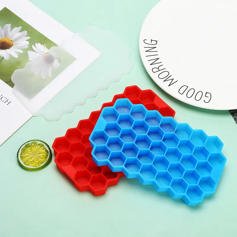 

Honeycomb Ice Cube Trays with Removable Lids Silica Gel Ice Cube Mold BPA Free