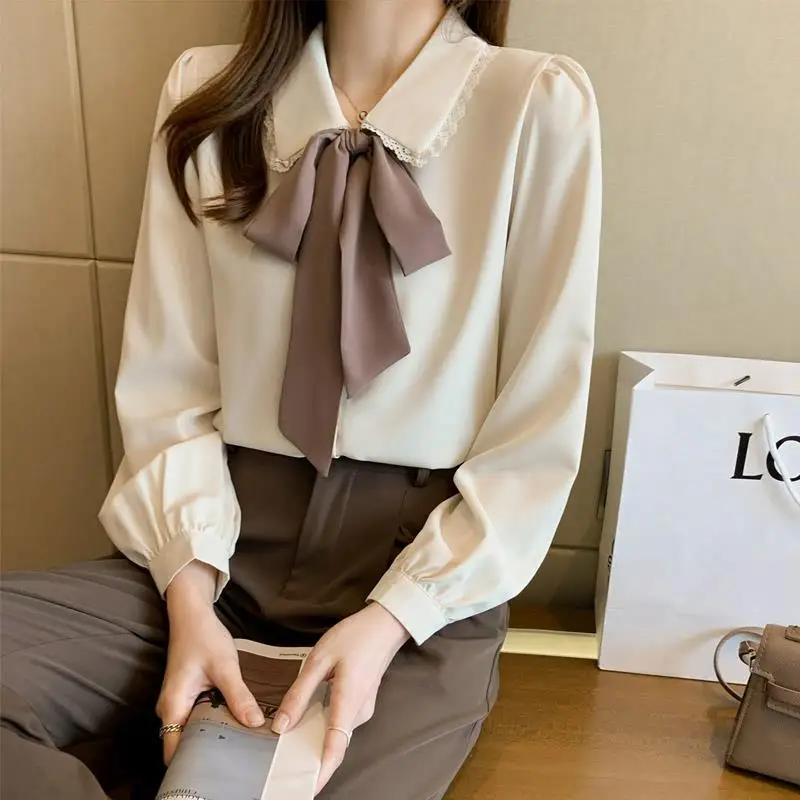 Spring Autumn Doll Collar Ribbon Bowknot Solid Color Chiffon Shirt Women Long Sleeve French Style Puff Sleeve Shirt Woman
Spring Autumn Doll Collar Ribbon Bowknot Solid Color Chiffon Shirt Women Long Sleeve French Style Puff Sleeve Shirt Woman