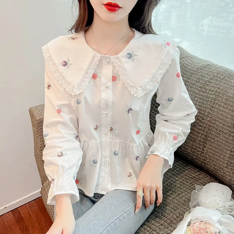 Floral Printed Long Flare Sleeve Blouses Summer Peter Pan Collar Feminina Top Blouse New Sweet Ruffles Female Shirt Clothes H97
Floral Printed Long Flare Sleeve Blouses Summer Peter Pan Collar Feminina Top Blouse New Sweet Ruffles Female Shirt Clothes H97