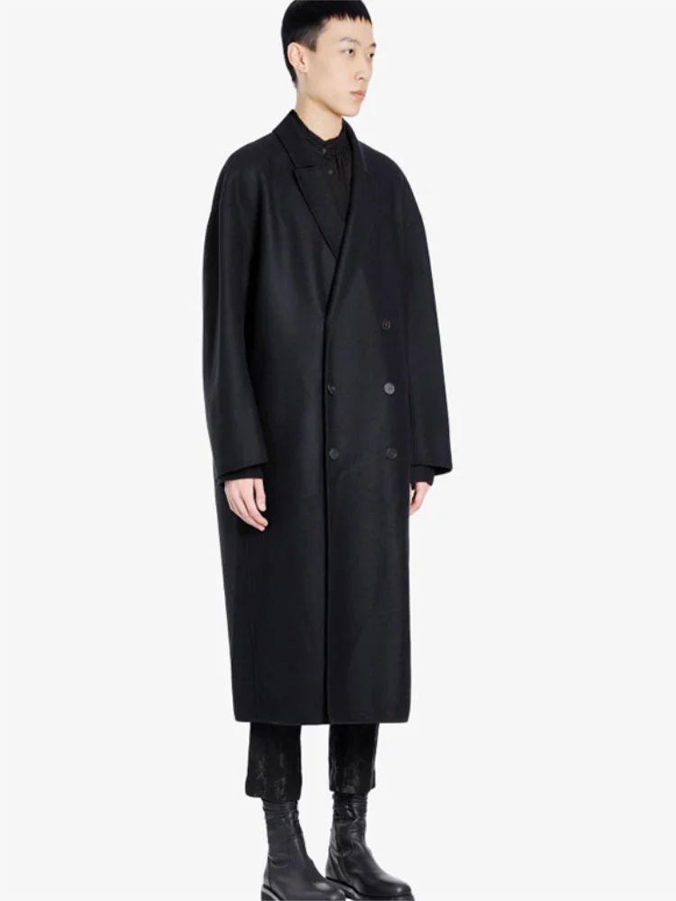 

Мужское шерстяное пальто, новое классическое Простое темно-синее двубортное дизайнерское повседневное пальто большого размера на осень и ...