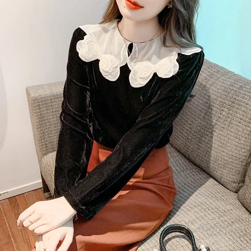 Vintage Velvet Shirt for Women Long Sleeve Doll Collar 2022 Autumn New Elegant Bow Top Ladies Blusas
Vintage Velvet Shirt for Women Long Sleeve Doll Collar 2022 Autumn New Elegant Bow Top Ladies Blusas