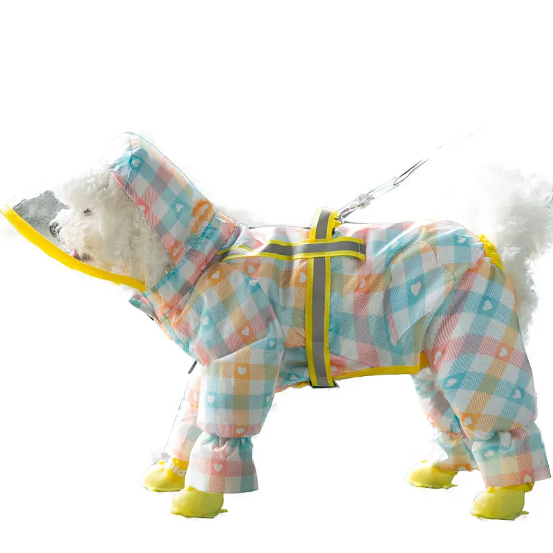 Pet Dog Raincoat Plaid Raincoat Traction Rope Big Brim Pet Poncho Four-Legged All-Inclusive Small Dogs Reflective Clothes
Pet Dog Raincoat Plaid Raincoat Traction Rope Big Brim Pet Poncho Four-Legged All-Inclusive Small Dogs Reflective Clothes