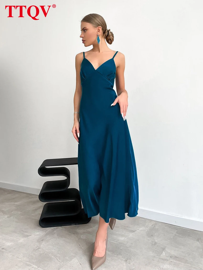 TTQV Sexy V-Neck Blue Satin Summer Dresses Woman 2022 Bodycon Sleeveless Party Midi Dress Lady Elegant Slim High Waist Dress
TTQV Sexy V-Neck Blue Satin Summer Dresses Woman 2022 Bodycon Sleeveless Party Midi Dress Lady Elegant Slim High Waist Dress