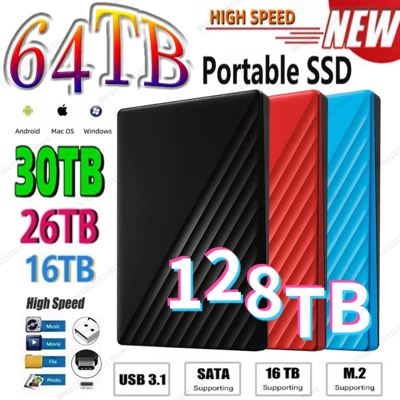 Portable 128TB 64TB 2TB SSD 4TB 16TB External Hard Drive Type-C USB 3.1 High Speed 8TB External Storage Hard Disks For Laptops
Portable 128TB 64TB 2TB SSD 4TB 16TB External Hard Drive Type-C USB 3.1 High Speed 8TB External Storage Hard Disks For Laptops