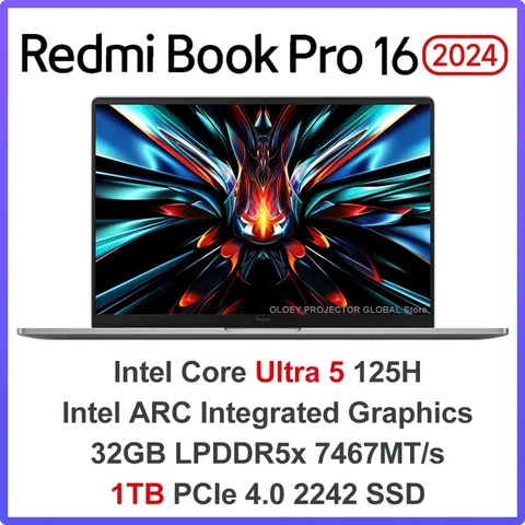 Ноутбук Xiaomi RedmiBook Pro 16 2024 дюйма intel Ultra 5/Ultra 7 Intel ARC Graphics NPU 32 Гб ОЗУ 1 ТБ/2 ТБ SSD 3K 120 Гц экран Mi Office