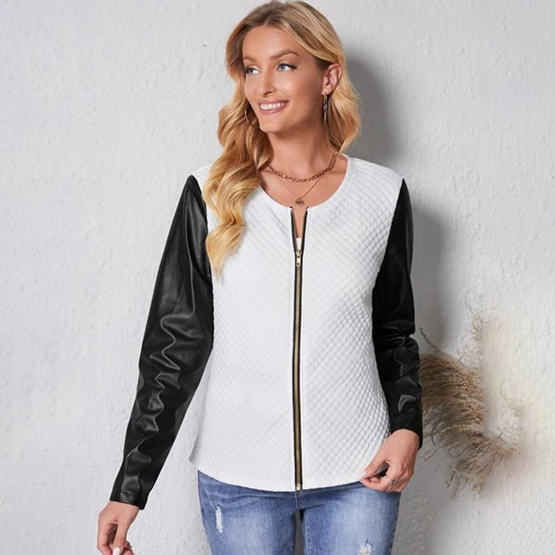 Fall Winter Long Sleeve Women Jackets Black PU Leather Patchwork White Coats Fashion Zipper Lady Elegant Autumn Clothes Outwear
Fall Winter Long Sleeve Women Jackets Black PU Leather Patchwork White Coats Fashion Zipper Lady Elegant Autumn Clothes Outwear