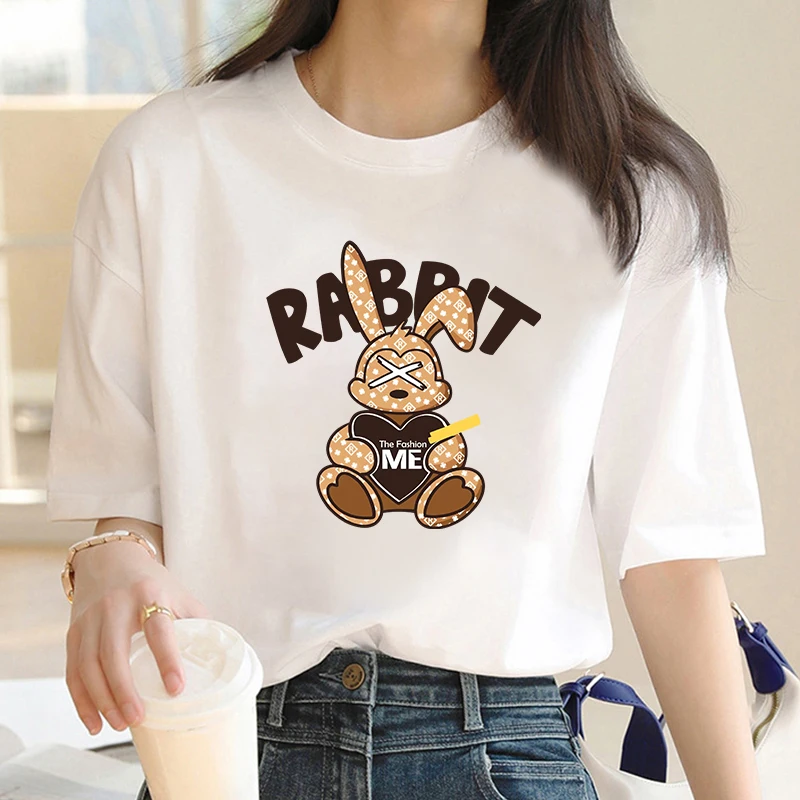 Cute Rabbit Printing Y2k T-shirt For Women's Summer Oversized Ladies Short Sleeved Tees Clothing Loose Pure Cotton Soft Tops 
Cute Rabbit Printing Y2k T-shirt For Women's Summer Oversized Ladies Short Sleeved Tees Clothing Loose Pure Cotton Soft Tops
