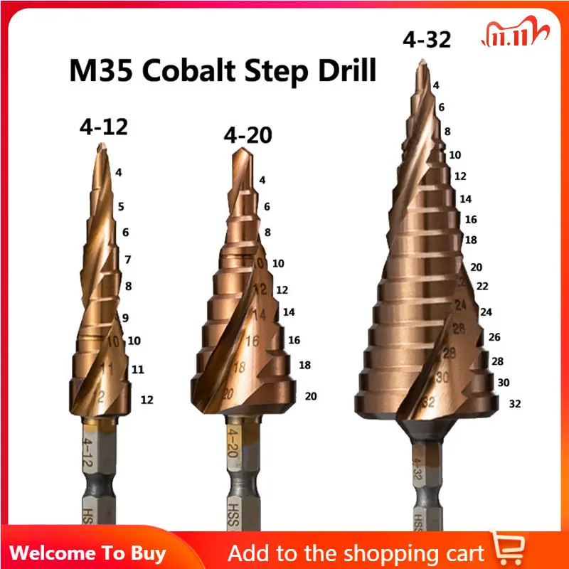 M35 HSS-CO 5% Cobalt Step Drill Bit 4-12/4-20/4-32mm 1/4 Inch High Speed Steel Metal Drill Bit Hole Cutter For Stainless Steel
M35 HSS-CO 5% Cobalt Step Drill Bit 4-12/4-20/4-32mm 1/4 Inch High Speed Steel Metal Drill Bit Hole Cutter For Stainless Steel