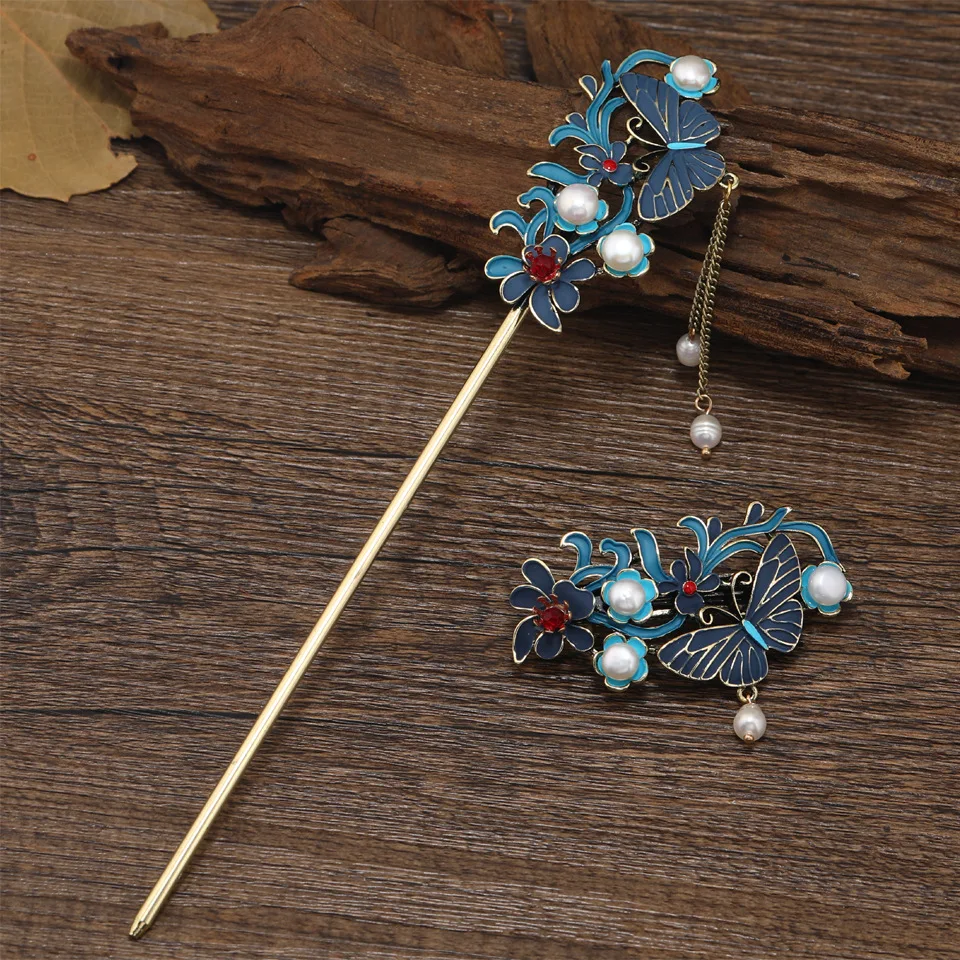 

Dmari Luxury Jewelry Chinese Vintage Style Pearled Enamel Hairpins Hairchlips Gift For Festival Accessories For Women