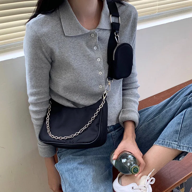 2021 Vintage Nylon Chain Crossbody Bag Women Black Sport Shoulder Messenger Bags Female Casual Underarm Bag Small Travel Purses
2021 Vintage Nylon Chain Crossbody Bag Women Black Sport Shoulder Messenger Bags Female Casual Underarm Bag Small Travel Purses