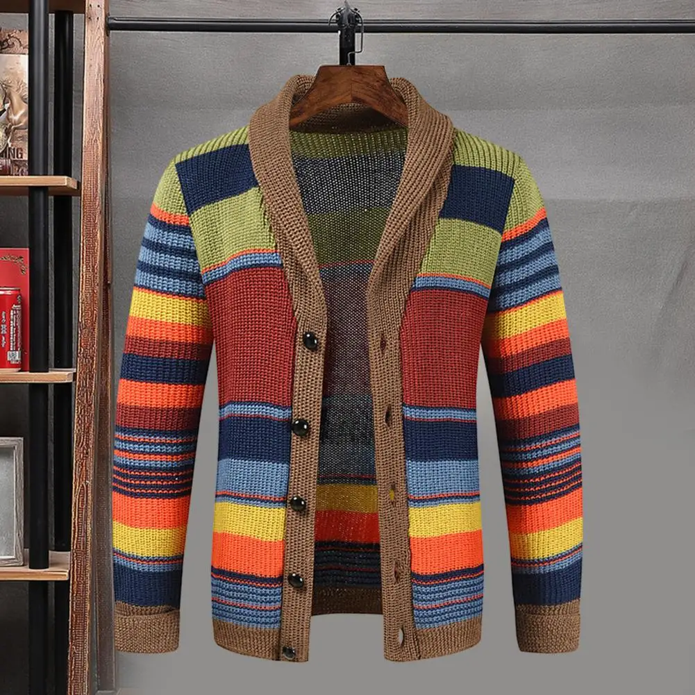 Men Sweater Stylish Men's Knitted Color Matching Striped Cardigan Fall Winter Sweater Coat with Casual Buttons Lapel Loose Fit
Men Sweater Stylish Men's Knitted Color Matching Striped Cardigan Fall Winter Sweater Coat with Casual Buttons Lapel Loose Fit
