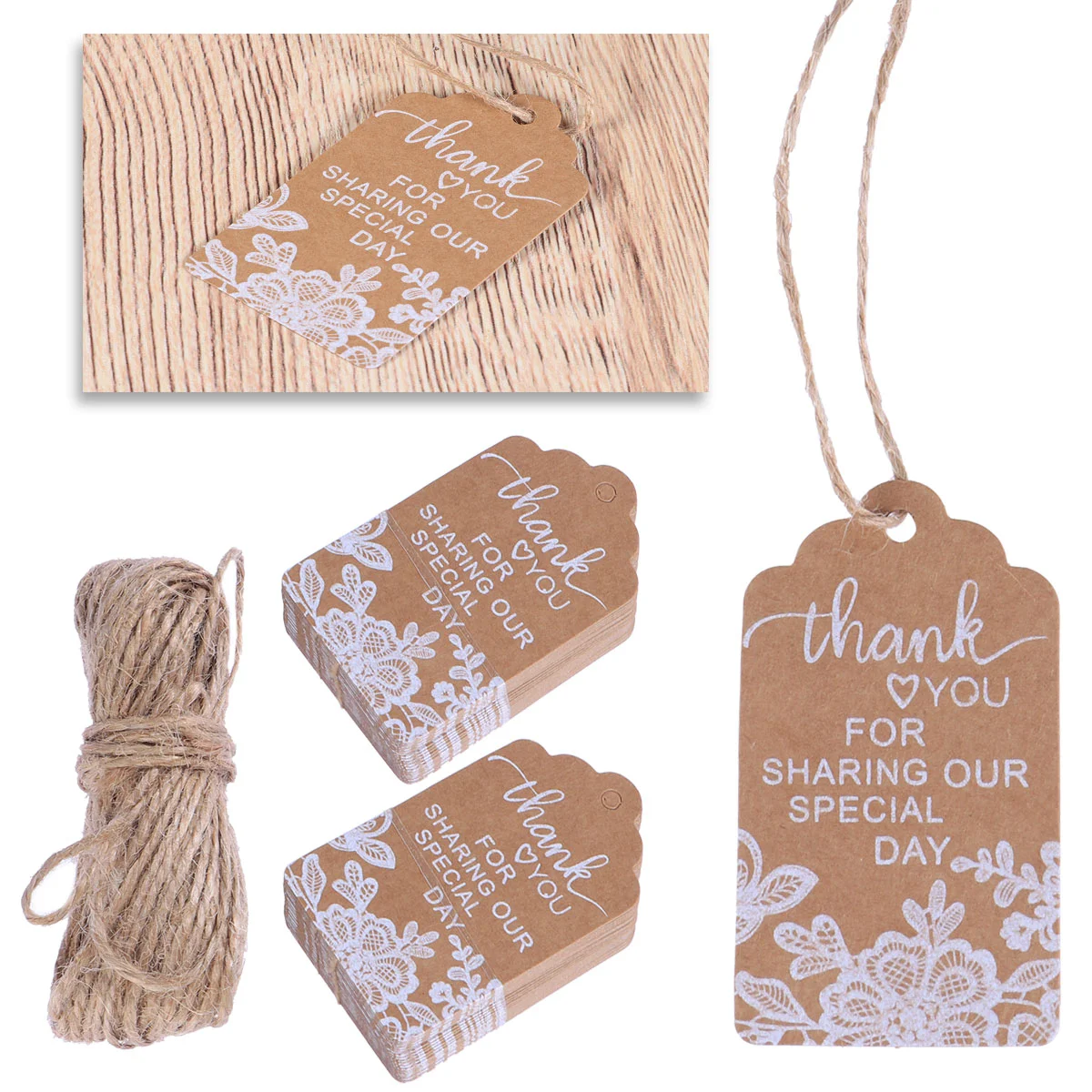 

Tags Wedding Kraft Paper Gift Vintage Thank You Party Hanging Tag Favors Brown Favor Luggage String Multiuse Printed Rectangular