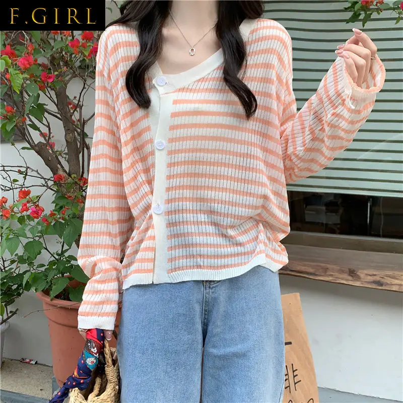 F GIRLS Jackets Women Striped Classic Daily All-match Sun-proof Summer Breathable V-neck Asymmetrical New Femme Leisure
F GIRLS Jackets Women Striped Classic Daily All-match Sun-proof Summer Breathable V-neck Asymmetrical New Femme Leisure