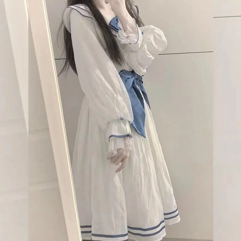 Harajuku Sailor Collar Navy Dress Japanese Lolita Sweet Bow-knot Girl Retro Kawaii Preppy Style Short Sleeve Dress Women 2023
Harajuku Sailor Collar Navy Dress Japanese Lolita Sweet Bow-knot Girl Retro Kawaii Preppy Style Short Sleeve Dress Women 2023