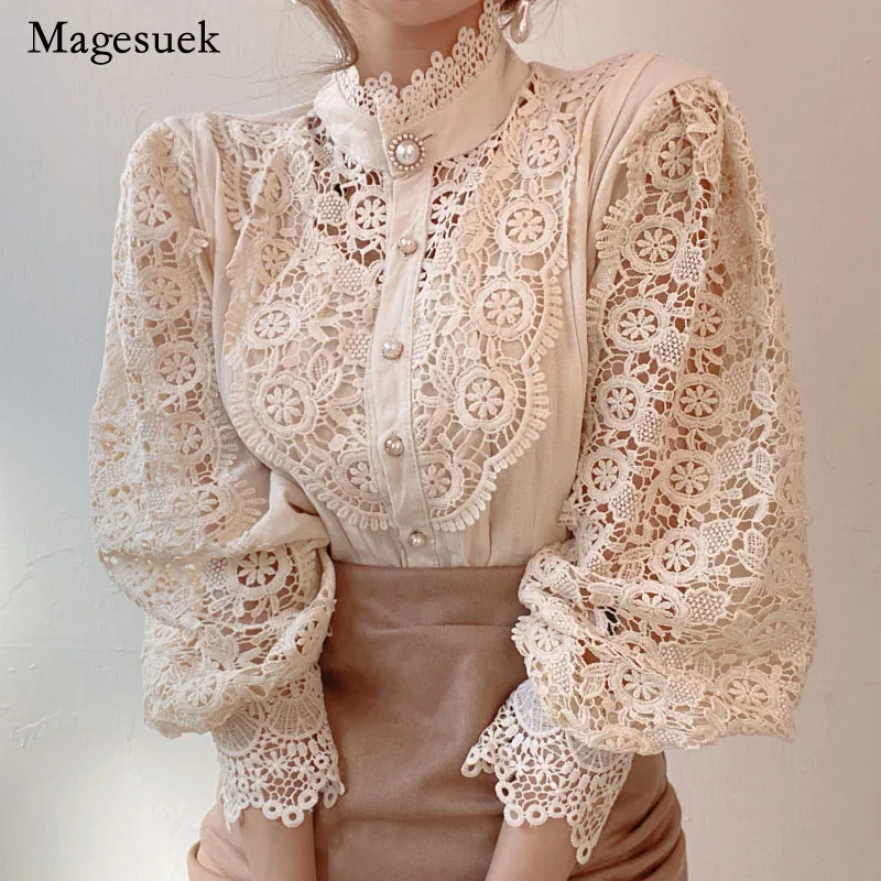 Lace Patchwork Shirt Petal Sleeve Stand Collar Hollow Out Flower Femme Blusas All-match Women Lace Blouse Button White Top 12419
Lace Patchwork Shirt Petal Sleeve Stand Collar Hollow Out Flower Femme Blusas All-match Women Lace Blouse Button White Top 12419