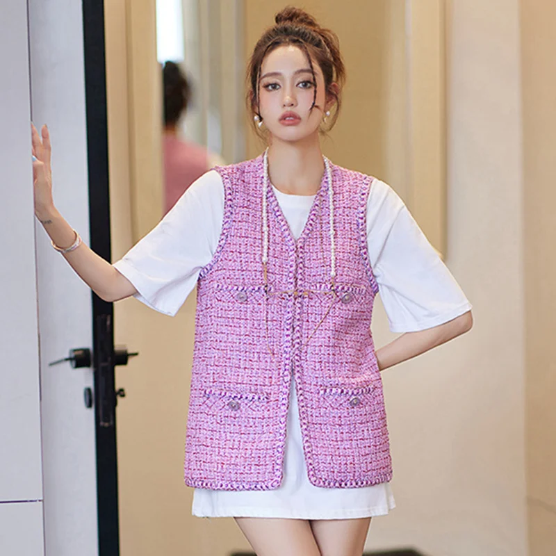 Autumn Winter 2022 Women V neck Violet Oversized Plaid Tweed Vest Loose Sleeveless Waistcoat Tank Jacket Coat Outwear
Autumn Winter 2022 Women V neck Violet Oversized Plaid Tweed Vest Loose Sleeveless Waistcoat Tank Jacket Coat Outwear