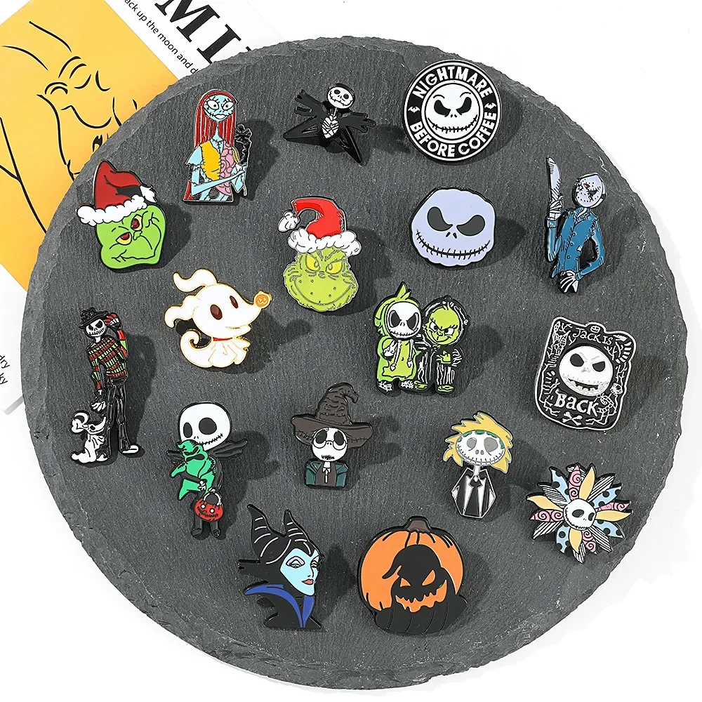 Cartoon The Nightmare Before Christmas Brooches Jack Skellington Jewelry Metal Badges Disney Halloween Accessories Enamel Pins
Cartoon The Nightmare Before Christmas Brooches Jack Skellington Jewelry Metal Badges Disney Halloween Accessories Enamel Pins
