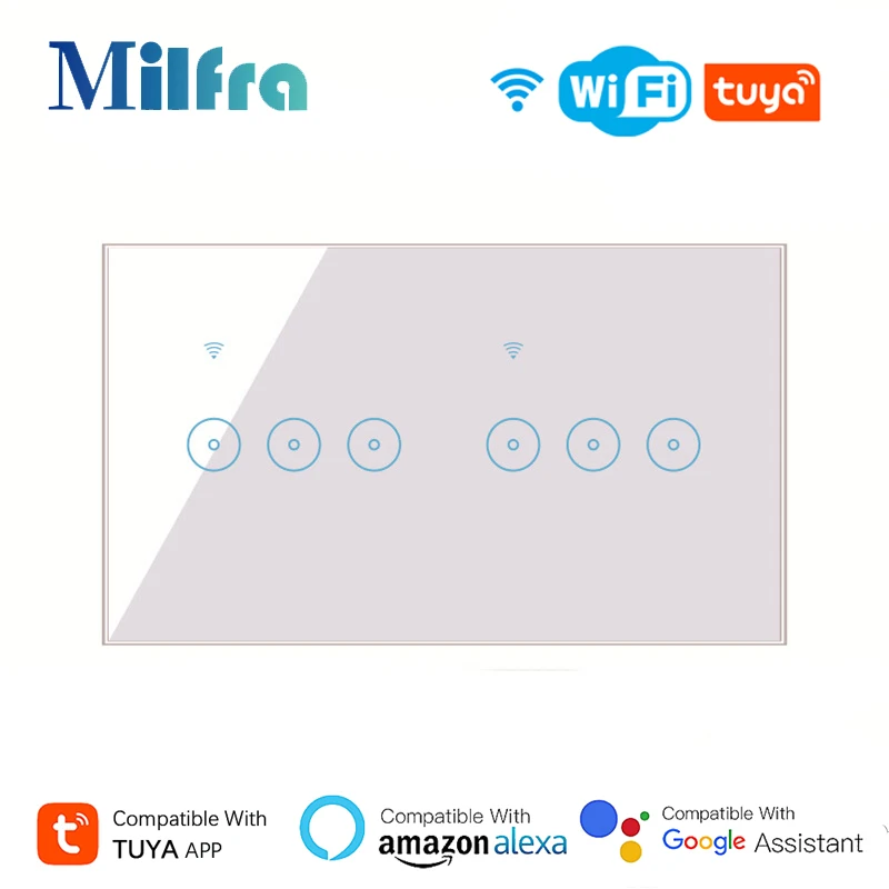 Tuya Wifi Smart Touch Light Switch 4/5/6Gang Wireless Wall LED Lamp Switches Voice Control Works with Alexa Google Home Siri
Tuya Wifi Smart Touch Light Switch 4/5/6Gang Wireless Wall LED Lamp Switches Voice Control Works with Alexa Google Home Siri