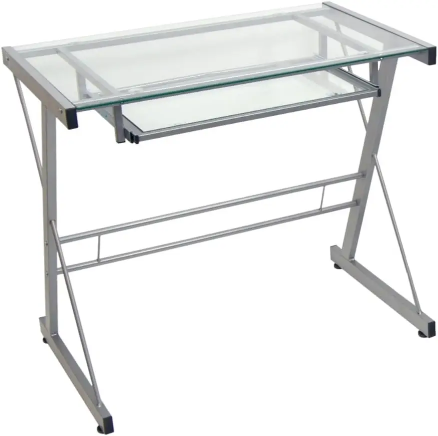 and Glass Work From Home Laptop Computer Gaming Desk with Slide In Keyboard Tray Home Office, 31 Inch, Silver
and Glass Work From Home Laptop Computer Gaming Desk with Slide In Keyboard Tray Home Office, 31 Inch, Silver