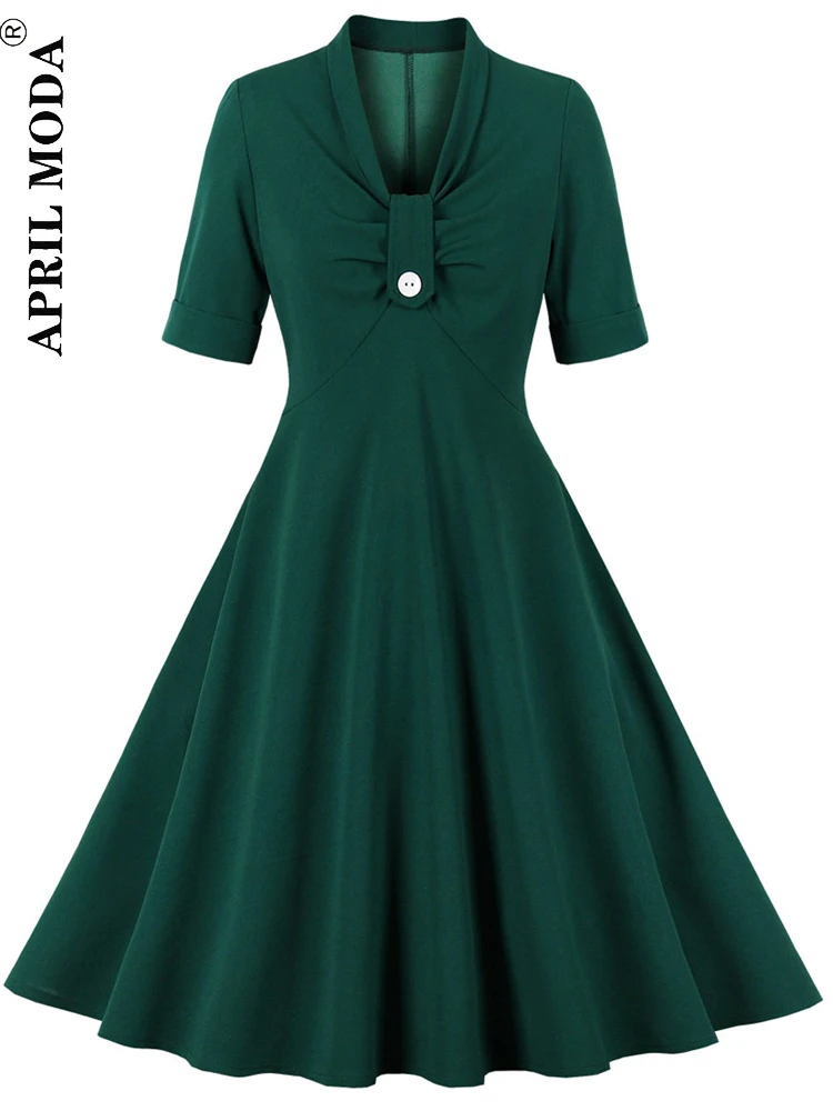 2022 Green Red Solid Swing Vintage Flare Dress Short Sleeve Runway Summer Casual Sundress Pin Up 50s Rockabilly Hepburn Dresses
2022 Green Red Solid Swing Vintage Flare Dress Short Sleeve Runway Summer Casual Sundress Pin Up 50s Rockabilly Hepburn Dresses