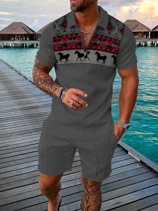 2022 Men's zipp Polo Shirt 2-Piece Suit Male cotton short-sleeved T-shirt + shorts man casual sportswear fitness clothes summer
2022 Men's zipp Polo Shirt 2-Piece Suit Male cotton short-sleeved T-shirt + shorts man casual sportswear fitness clothes summer
