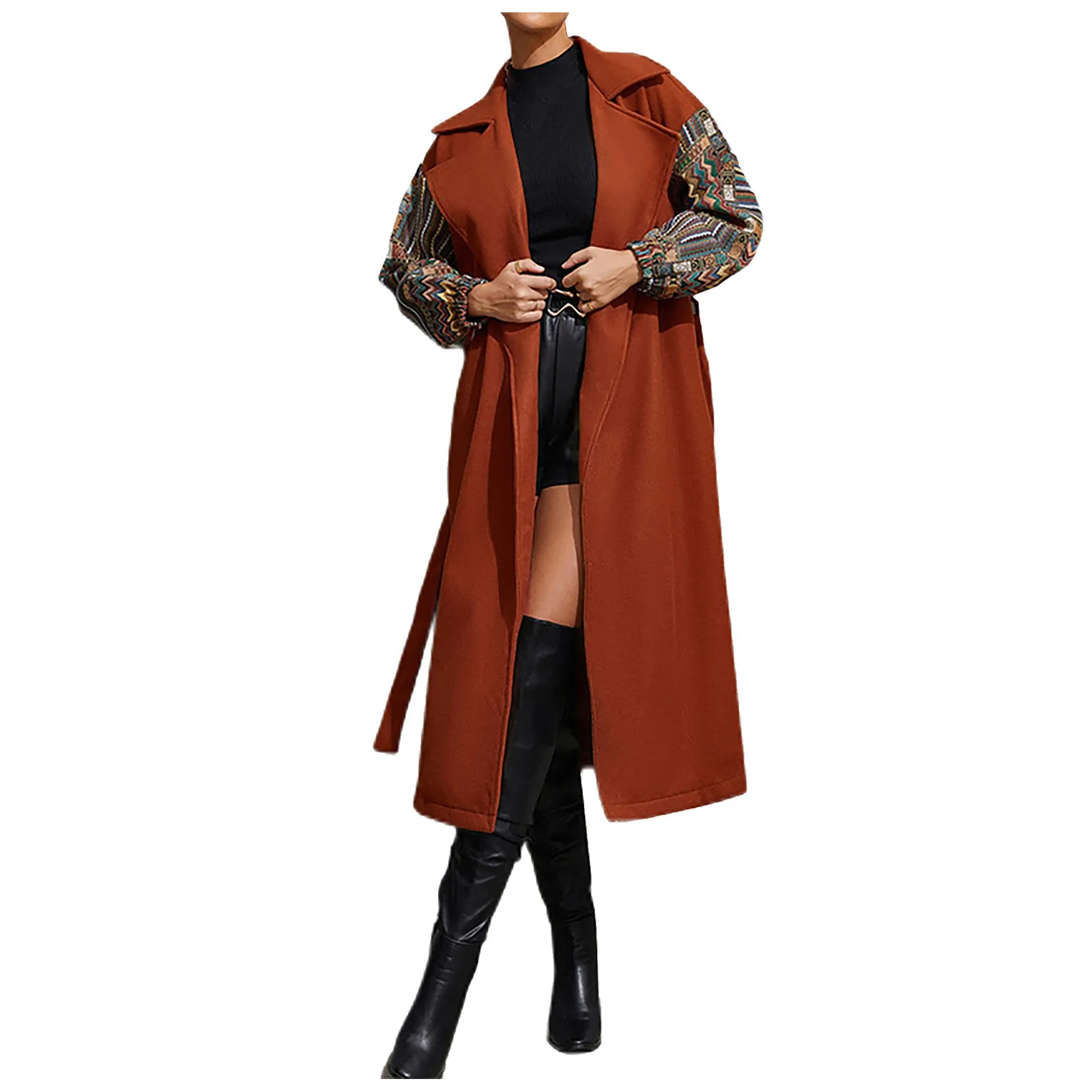 Ladies Autumn And Winter Long Sleeve Color Blocking Loose Tie Down Belt Fashion Fashion Long Coat A Fine Fleece
Ladies Autumn And Winter Long Sleeve Color Blocking Loose Tie Down Belt Fashion Fashion Long Coat A Fine Fleece