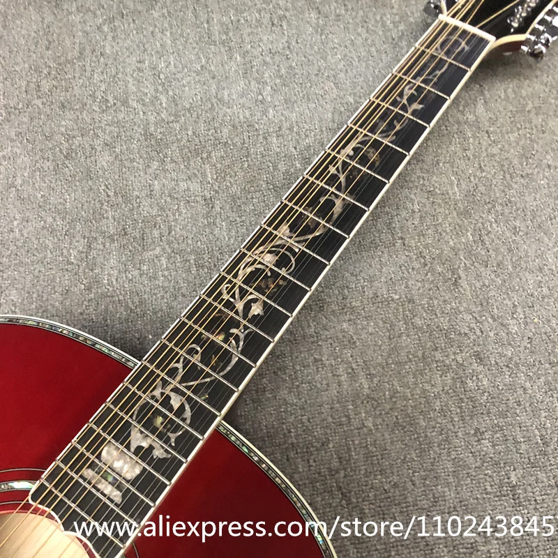 

Custom, solid spruce top, ebony fingerboard, abalone shell binding, 42-inch high-quality Jumbo 12-string j200 acoustic guitarr