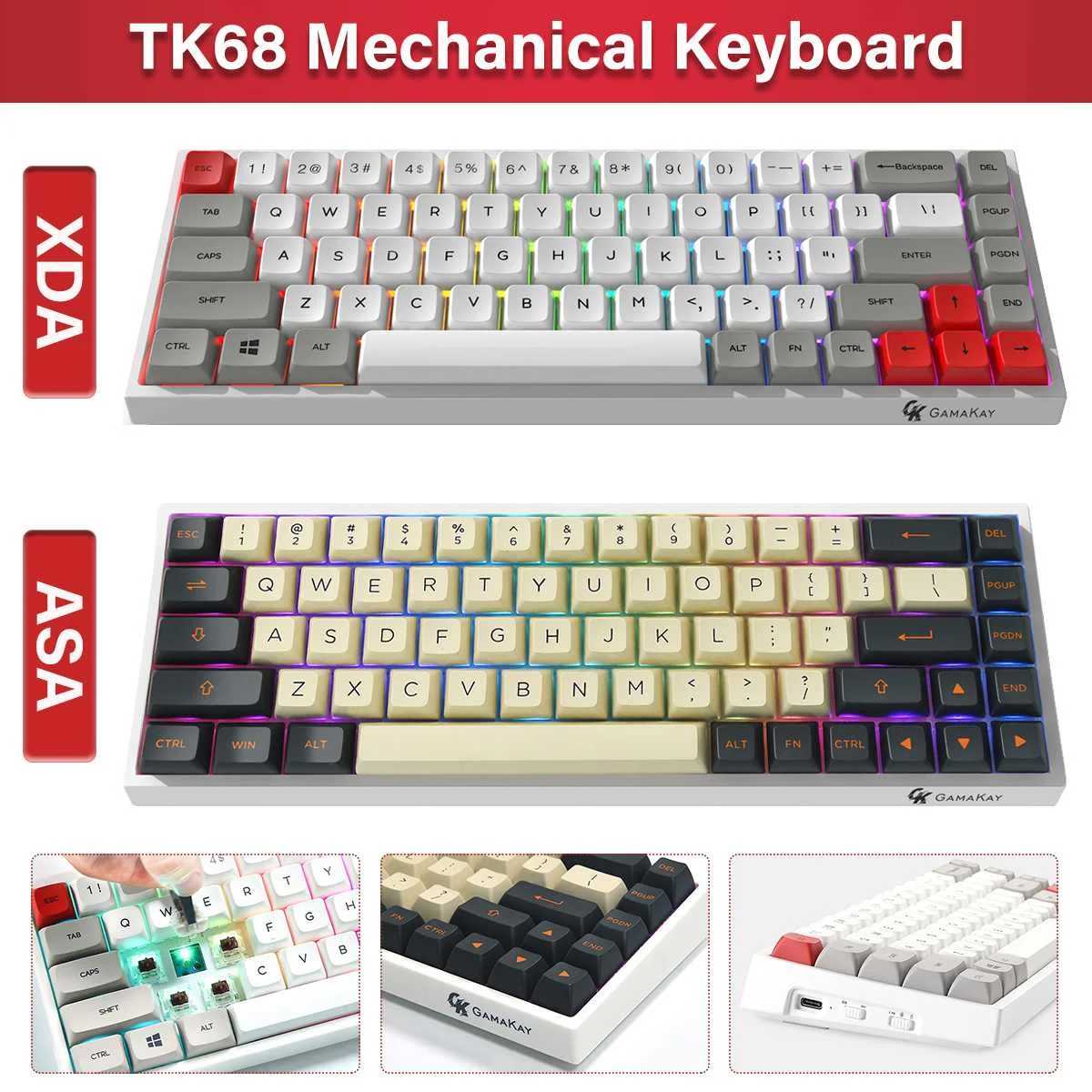 

3 Mode Mechanical Keyboard Bluetooth 2.4G Type-c Wired Gaming Keyboards with XDA Profile PBT Keycaps Hot Swap Gateron Switch