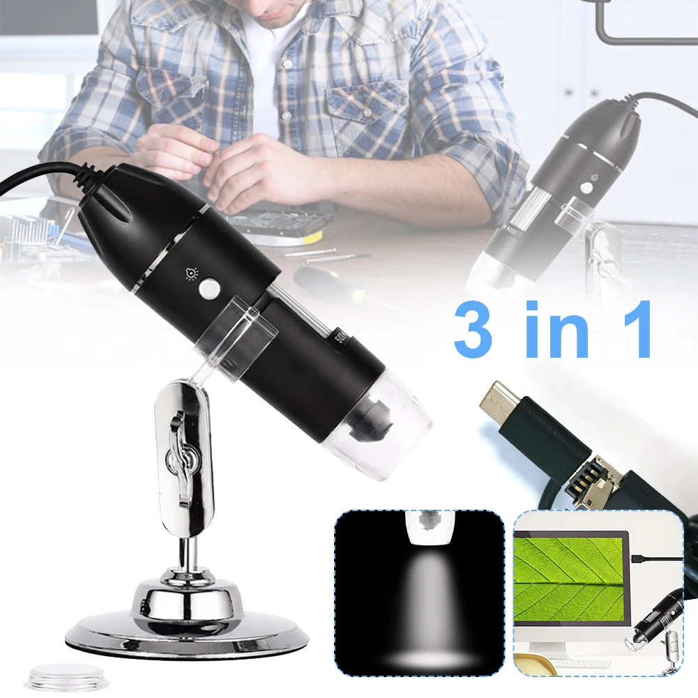 UYANGG 1600X Digital Microscope Camera 3in1 Type-C USB Electronic Microscope For Soldering LED Magnifier For Cell Phone Repair
UYANGG 1600X Digital Microscope Camera 3in1 Type-C USB Electronic Microscope For Soldering LED Magnifier For Cell Phone Repair