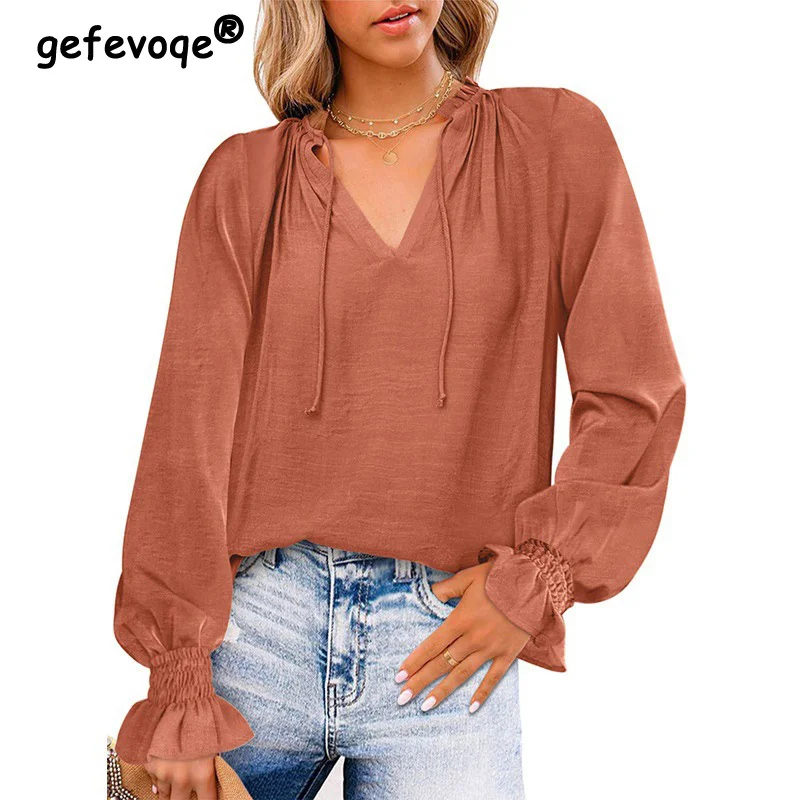 2022Autumn Women Clothes Casual V Neck Pullover Tops Fashion Simple Street Long Sleeve Loose Solid Lace Up Chiffon Blouse Shirts
2022Autumn Women Clothes Casual V Neck Pullover Tops Fashion Simple Street Long Sleeve Loose Solid Lace Up Chiffon Blouse Shirts