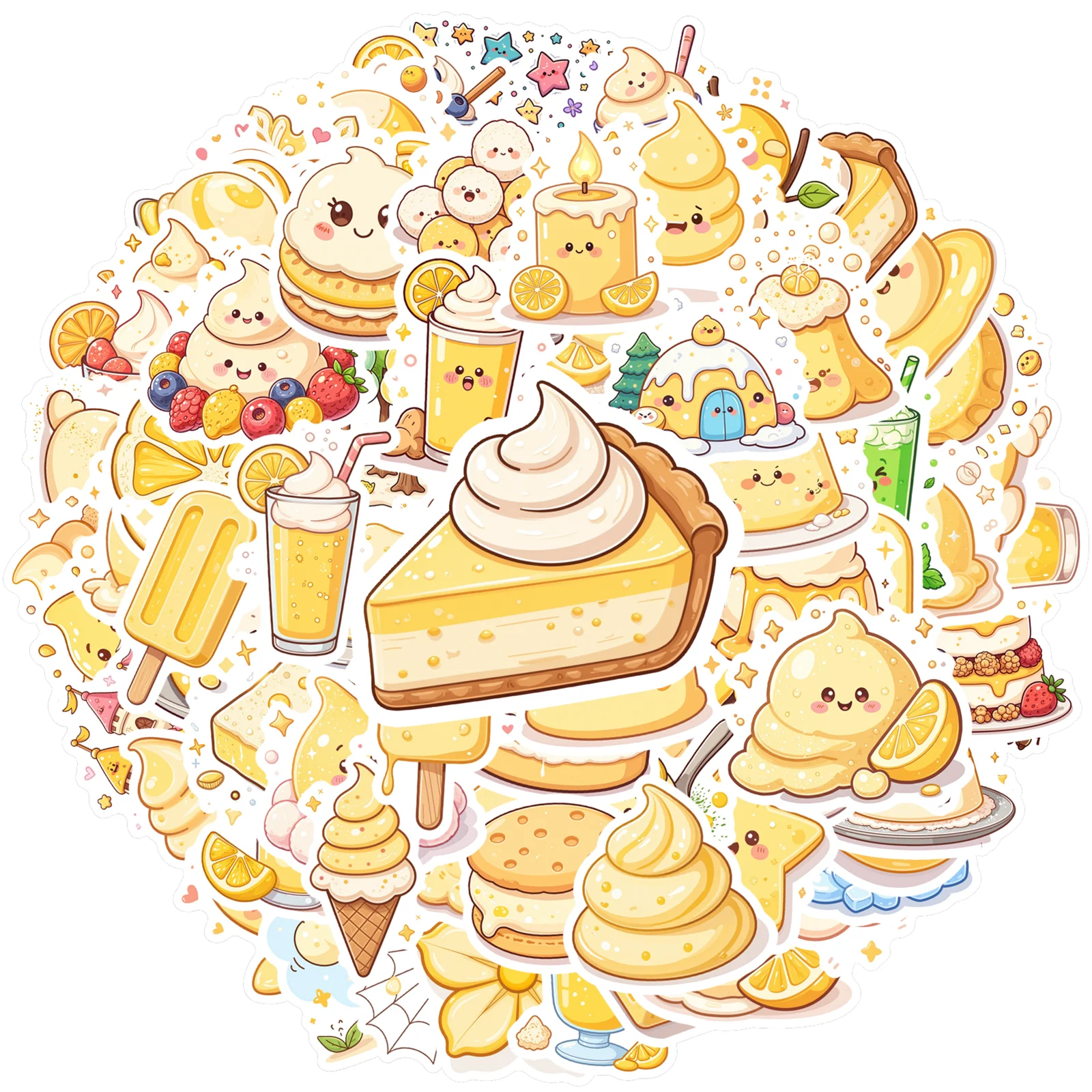 Многоцветные наклейки с лимонами и десертами
Многоцветные наклейки с лимонами и десертами