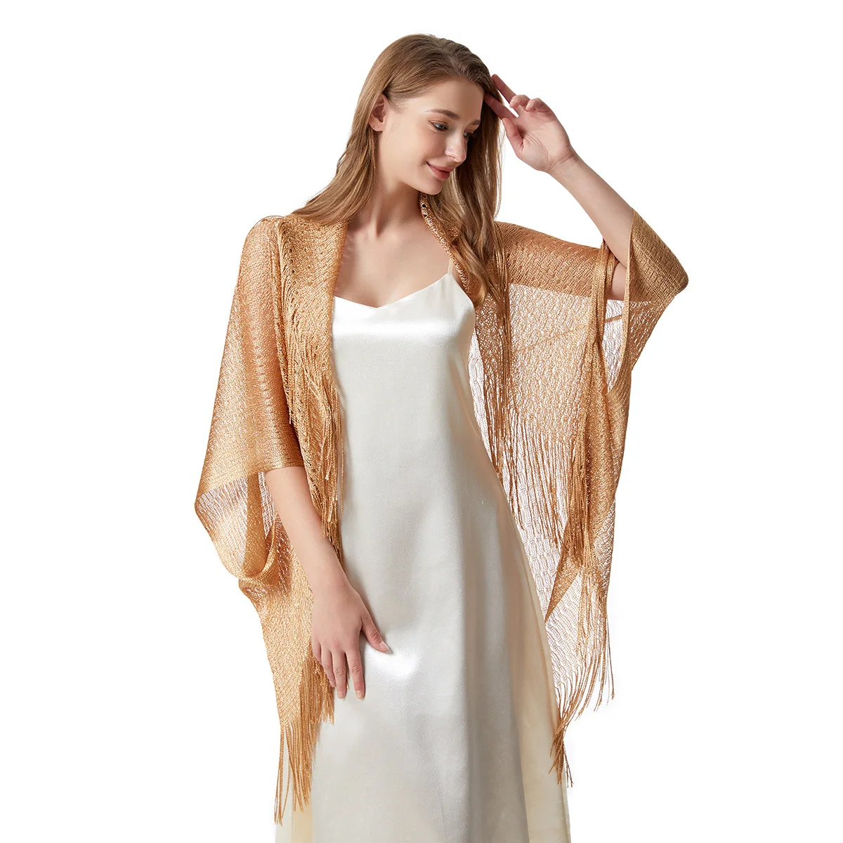 Women Spring Summer Shawl Lady Hollow Out Shiny Cape Batwing Sleeve Loose Wrap Breathable Tassels Cardigan for Sun Protection
Women Spring Summer Shawl Lady Hollow Out Shiny Cape Batwing Sleeve Loose Wrap Breathable Tassels Cardigan for Sun Protection