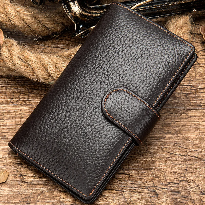 

Simple Design Men's Long Wallet Genuine Leather Classic Design Long Purse Bifold 10 pcs Card Slot Cash Business Wallet Men