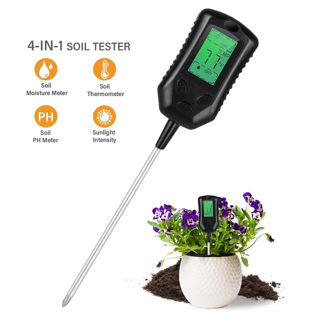 4 In 1 High Accurancy Soil PH Tester Soil Moisture/PH/Temperature Sunlight Intensity Testers Garden Planting Soil Detector Soil
4 In 1 High Accurancy Soil PH Tester Soil Moisture/PH/Temperature Sunlight Intensity Testers Garden Planting Soil Detector Soil