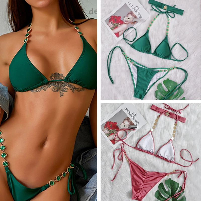 Комплект бикини женский однотонный со стразами, халтер, бюстгальтер с мягкой чашечкой, стринги с заниженной талией и повязка на голову, пика...
Комплект бикини женский однотонный со стразами, халтер, бюстгальтер с мягкой чашечкой, стринги с заниженной талией и повязка на голову, пика...