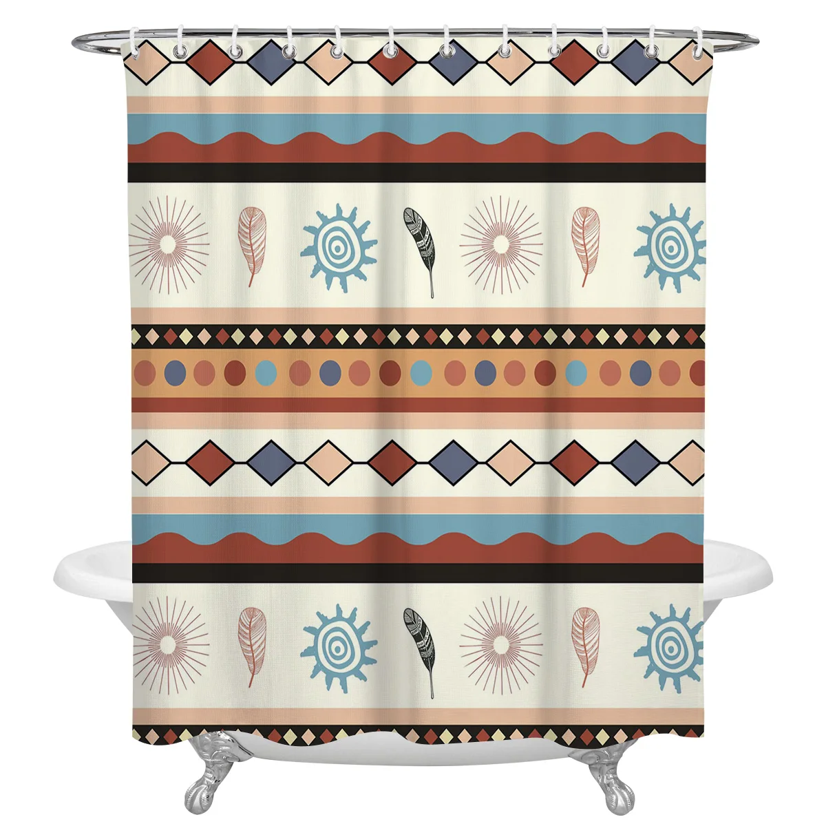 Geometric Round Feather Country Style Shower Curtain Bathroom Curtain Frabic Waterproof Polyester Bathroom Curtain with Hooks
Geometric Round Feather Country Style Shower Curtain Bathroom Curtain Frabic Waterproof Polyester Bathroom Curtain with Hooks