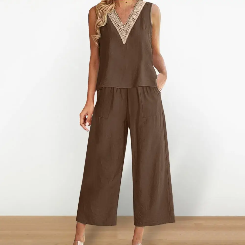 2Pcs/Set Women V-Neck Thin Casual Outfit Lace Stitching Vest Wide Leg Long Pants Loose Fit Thin Casual Outfit Streetwear
2Pcs/Set Women V-Neck Thin Casual Outfit Lace Stitching Vest Wide Leg Long Pants Loose Fit Thin Casual Outfit Streetwear