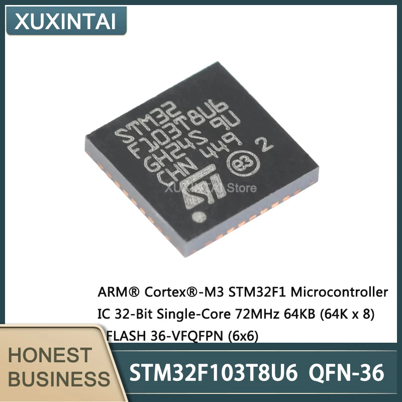 5Pcs/lot New Original STM32F103T8U6 STM32F103 QFN-36 STM32F1 Microcontroller IC 32-Bit Single-Core 72MHz 64KB (64K x 8) FLASH
5Pcs/lot New Original STM32F103T8U6 STM32F103 QFN-36 STM32F1 Microcontroller IC 32-Bit Single-Core 72MHz 64KB (64K x 8) FLASH