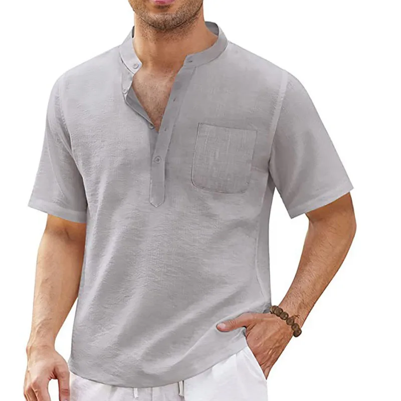 Linen shirt men Short Sleeve Solid Color Breathable Stand-Up Collar summer Casual shirts male Beach Style blouse Hot Sale
Linen shirt men Short Sleeve Solid Color Breathable Stand-Up Collar summer Casual shirts male Beach Style blouse Hot Sale
