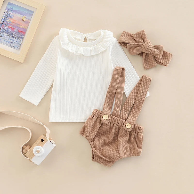 0-18M Infant Baby Girls Lovely Clothes Set Solid Color Ruffled Round Neck Long Sleeve Knit Ribbed Tops + Suspender Shorts Set
0-18M Infant Baby Girls Lovely Clothes Set Solid Color Ruffled Round Neck Long Sleeve Knit Ribbed Tops + Suspender Shorts Set
