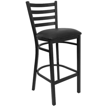 Furniture HERCULES Series Black Ladder Back Metal Restaurant Barstool - Black Vinyl Seat