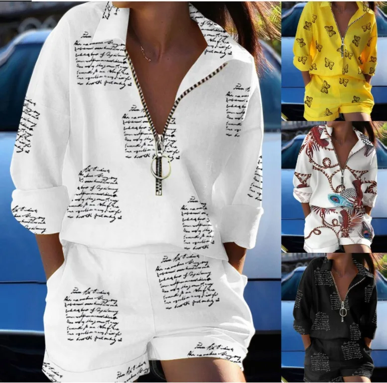 2022 New Women's Casual Women's 2-piece Set, Zipper Contrast Color Letter Print Shorts Set
2022 New Women's Casual Women's 2-piece Set, Zipper Contrast Color Letter Print Shorts Set