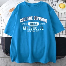College Division Limited Edition 1982 New York City Men Cotton T-Shirt Vintage Casual All-math Short Sleeve Personality Man Tops