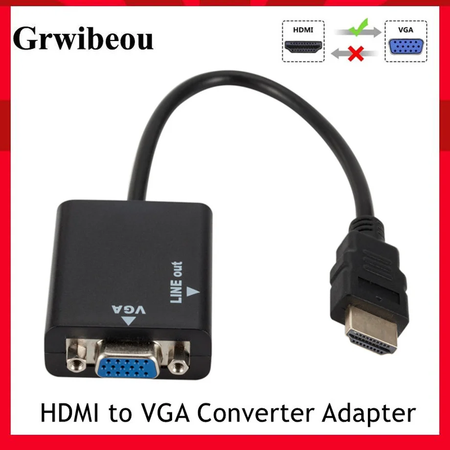 

Кабель-адаптер Grwibeou HDMI-совместимый с VGA, преобразователь цифрового сигнала в аналоговый 1080P видео HDMI в VGA для проектора HDTV, ПК, ноутбука