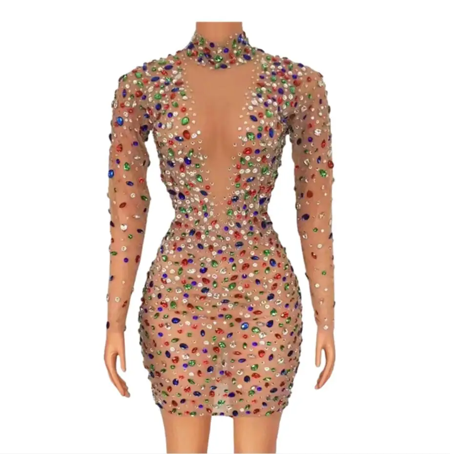 Flashing Multi-color Crystals Transparent Dress Evening Dancer Singer Costume Short Dress Prom Party Birthday Celebrate
Flashing Multi-color Crystals Transparent Dress Evening Dancer Singer Costume Short Dress Prom Party Birthday Celebrate