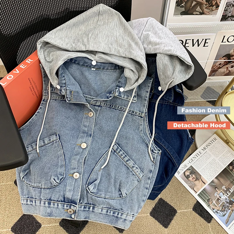 Sleeveless Denim Jacket Women Jaqueta Feminina 2022 Spring Autumn New Short Hooded Vest Casual Button Pocket Jeans Vest Coats
Sleeveless Denim Jacket Women Jaqueta Feminina 2022 Spring Autumn New Short Hooded Vest Casual Button Pocket Jeans Vest Coats