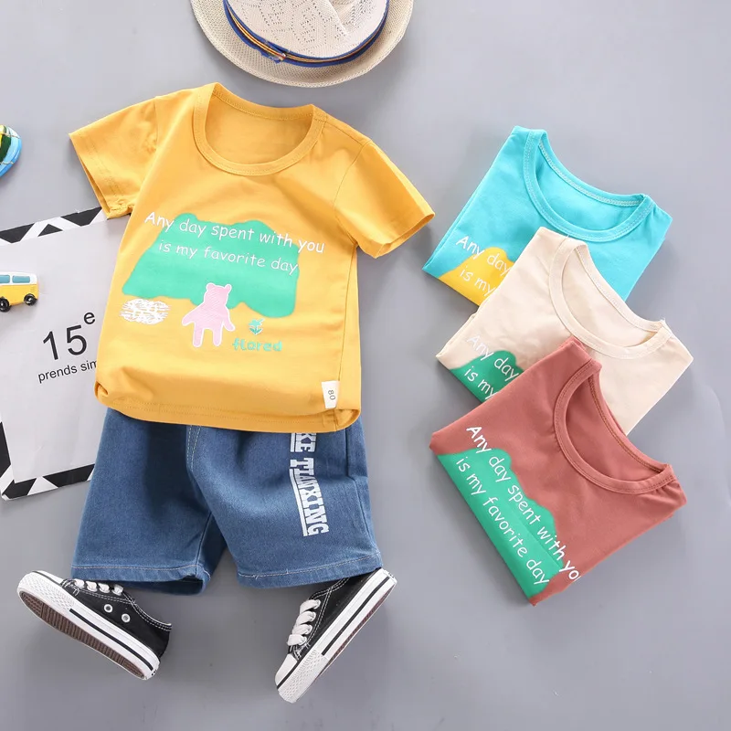 Cute Infants Boys Clothing Sets Cotton Short Sleeve Baby Tops + Denim Shorts 2Pcs Newborn Cartoon Clothes
Cute Infants Boys Clothing Sets Cotton Short Sleeve Baby Tops + Denim Shorts 2Pcs Newborn Cartoon Clothes
