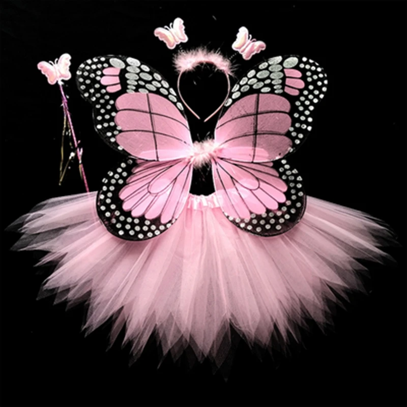 

Сказочный Эльф принцесса Крылья ангела для детей девочек крылья бабочки для Хэллоуина вечеринки Косплей Костюм для представлений платье фотографии